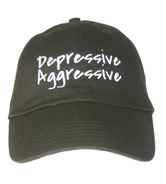 Depressive Aggressive - Polo Style Ball Cap (Black with White Stitching)