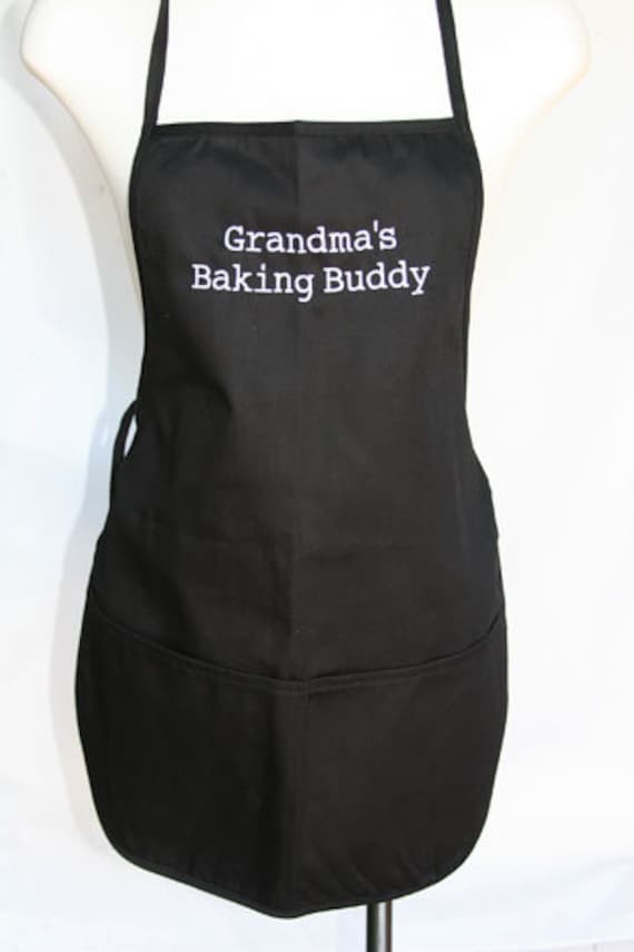 Grandma's Baking Buddy (Kids Apron Black with White Stitching)