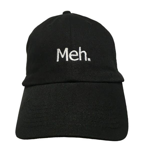 Meh. (Polo Style Ball Cap - Black with White Stitching