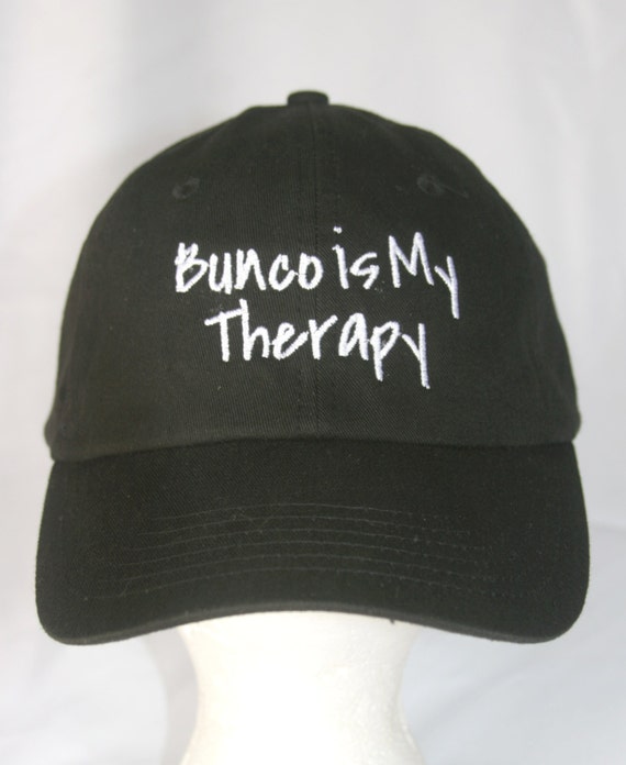 Bunco is My Therapy - Polo Style Ball Cap (Black with White Stitching)