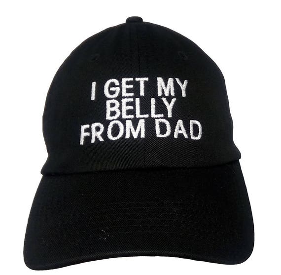 I Get My Belly From My Dad (Youth Dad Cap Polo Style Ball Cap - Black with White Stitching)