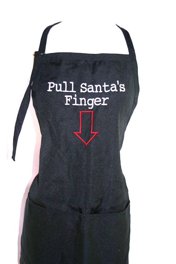 Pull Santa's Finger with Arrow pointing down (Adult Apron) in Various Colors