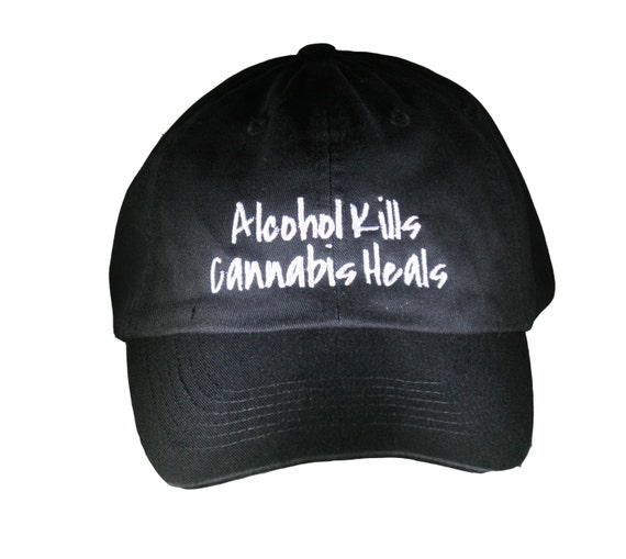 Alcohol Kills Cannibis Heals (Polo Style Ball Black with White Stitching)