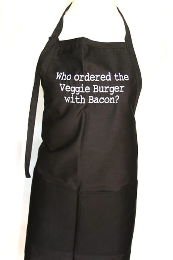 Who ordered the Veggie Burger with Bacon? (Adult Apron)