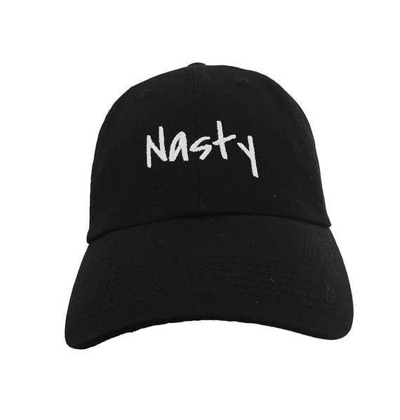 Nasty  (Polo Style Ball Cap - Black with White Stitching