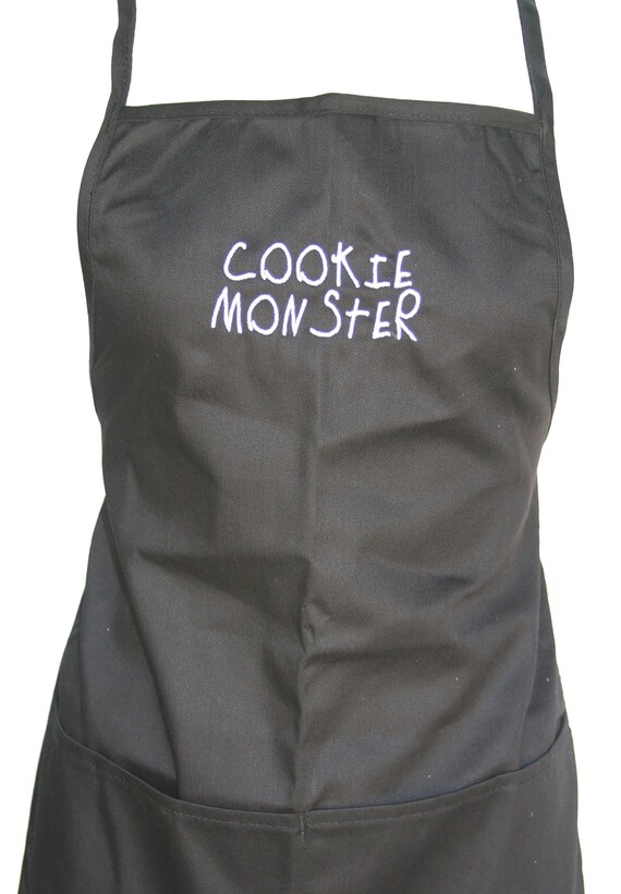 Cookie Monster (Youth Apron with Pockets) Black with White Stitching