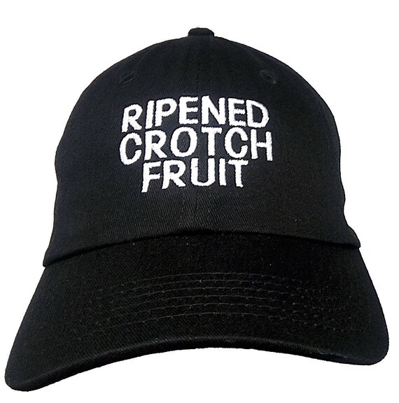 Ripened Crotch Fruit (Youth Dad Cap Polo Style Ball Cap - Black with White Stitching)