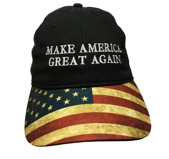 Make America Great Again Ball Cap  Black with Flag Bill