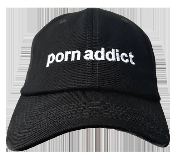 Porn Addict - Polo Style Ball Cap (Black with White and Rainbow Stitching)