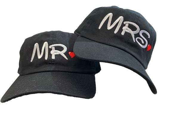 Set of Ball Caps Mr and Mrs. - with Disney Font Writing Ball Cap