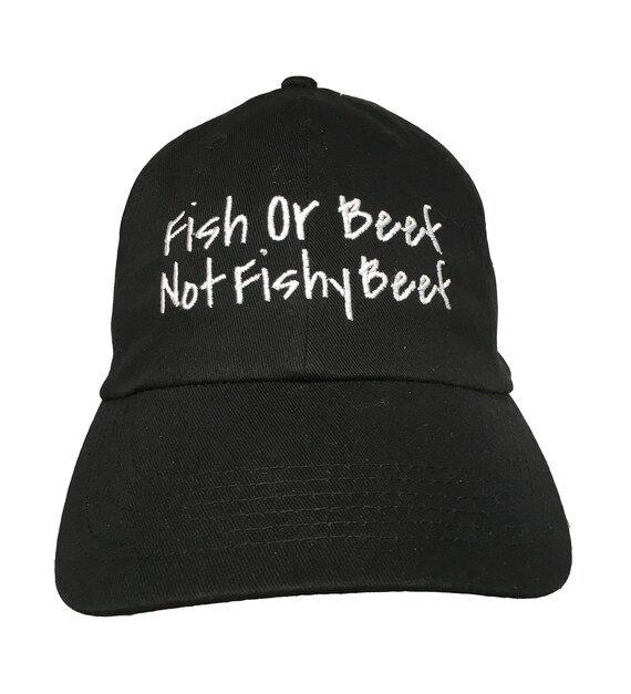 Fish or Beef, Not Fishy Beef - Polo Style Ball Cap (Black with White Stitching)