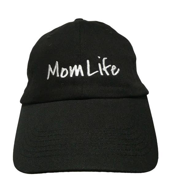 Mom Life - Polo Style Ball Cap (Black with White Stitching)