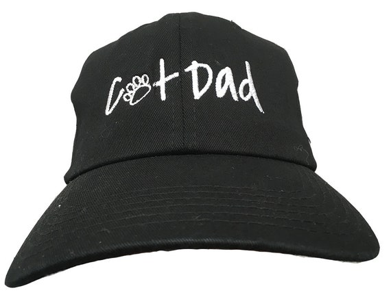 Cat Dad with Paws (Polo Style Ball Cap - Black with White Stitching)