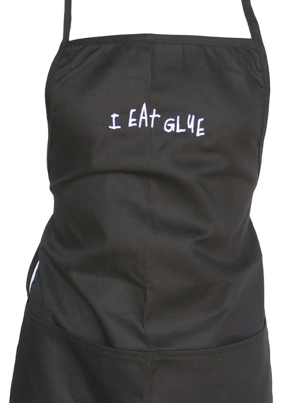 I Eat Glue (Youth Apron with Pockets) Black with White Stitching