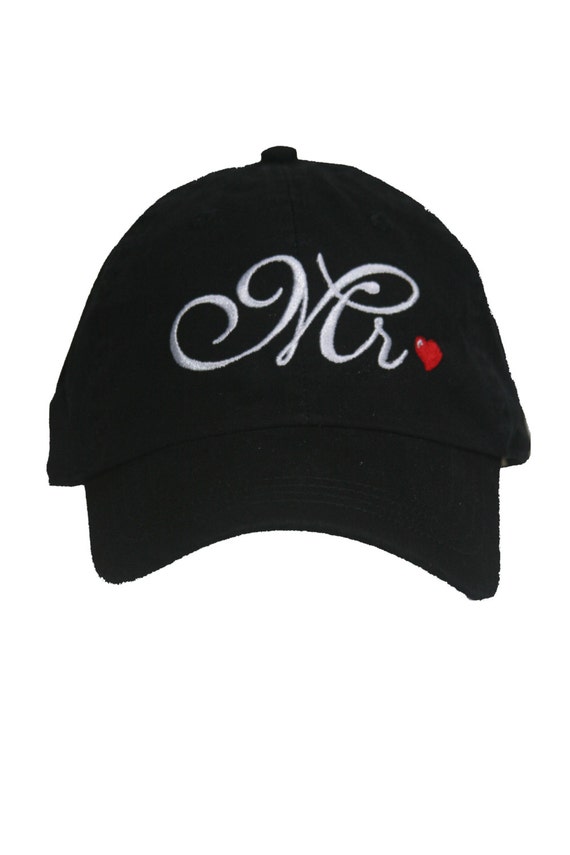 Mr. for the Groom - Script with Red Heart- Ball Cap (Black with White Stitching)