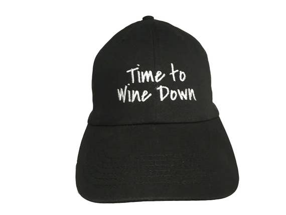 Time to Wine Down - Polo Style Ball Cap (Black with White Stitching)