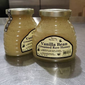 TWO Vanilla Bean Flavored Creamed Raw Honey Ohio Honey  12 oz glass hive jar