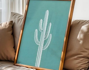 Minimalist White Saguaro Cactus Silhouette Wall Art Print | Modern Southwest Decor