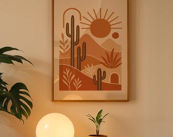 Stampa artistica di cactus del deserto / Arredamento per la casa in stile boho del sud-ovest