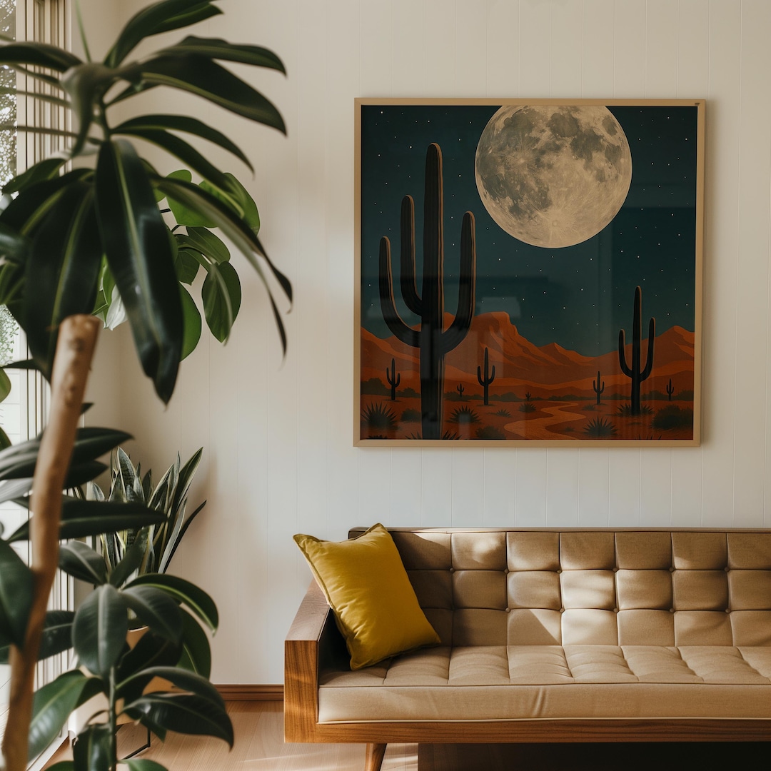 Southwestern Desert Moon Art Print | Boho Landscape Wall Art - Etsy