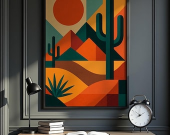 Modern Minimalist Geometric Desert Landscape Art Print | Abstract Southwest Boho Wall Decor