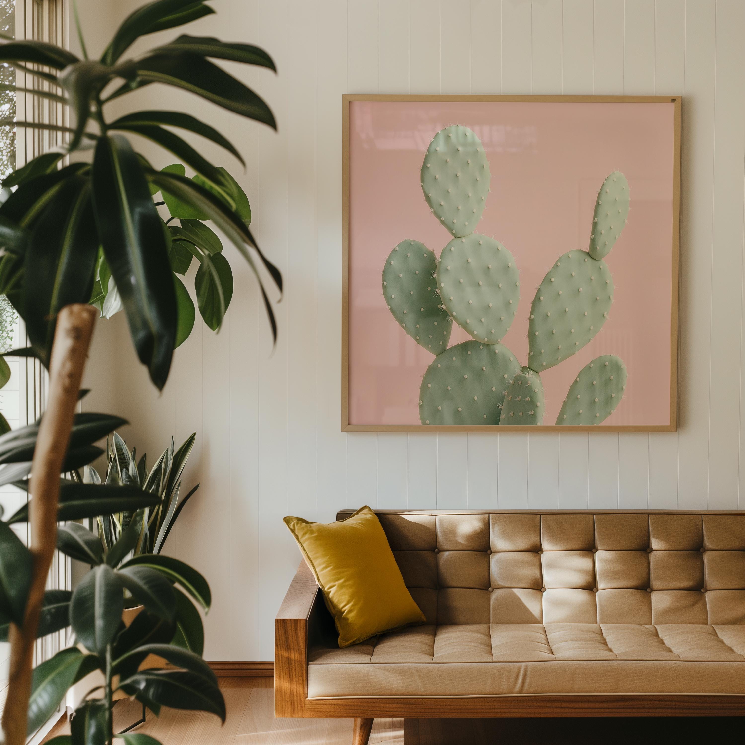 Pastel Prickly Pear Cactus Minimalist Desert Wall Art | Soft Pink ...