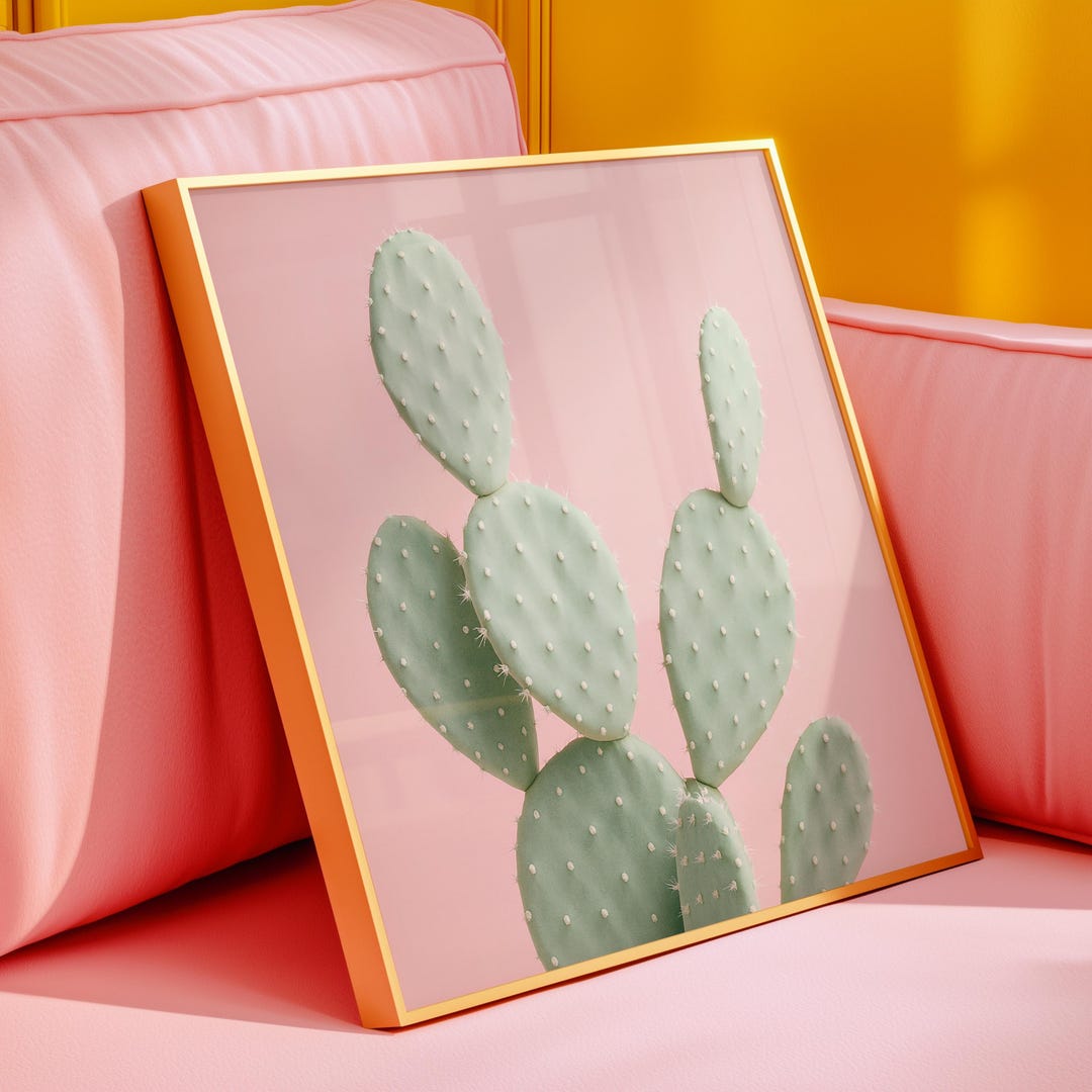 Pastel Prickly Pear Cactus Minimalist Desert Wall Art | Soft Pink ...