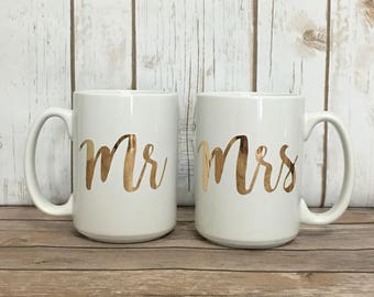 Mrs Mrs coffee mug set, engagement gift, wedding gift, bridal gift, mr mrs gift