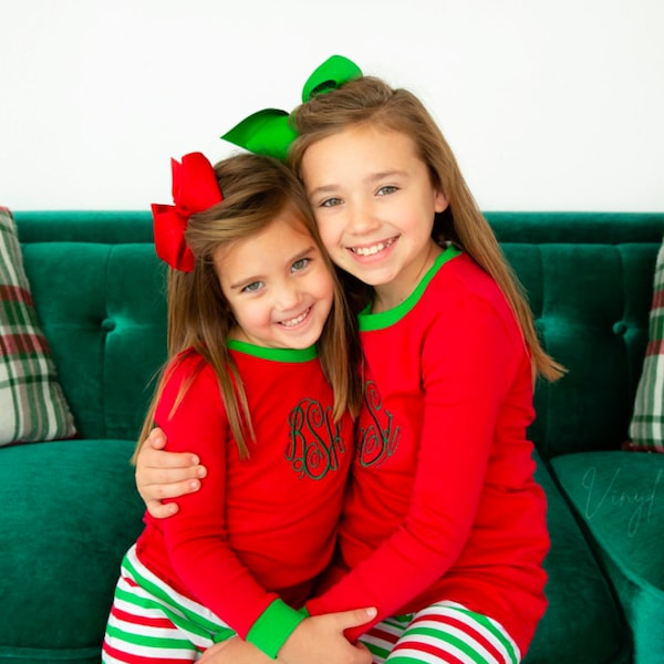 Children's Christmas Pajamas - Children's Two Piece Christmas Pajamas - Childrens Monogram Christmas Pajamas