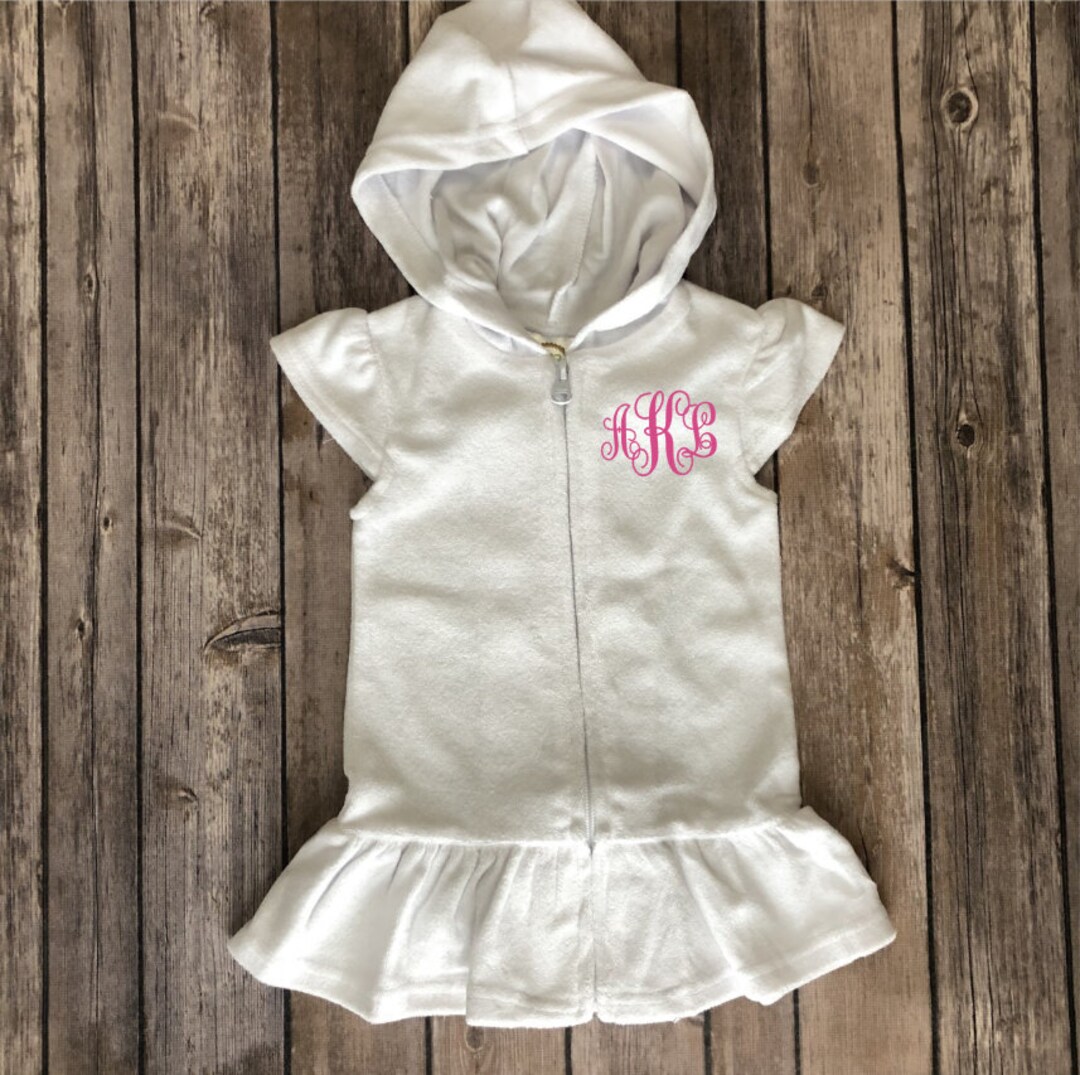 Embroidered Girls Monogram Terry Coverup Dress, Personalized Toddler