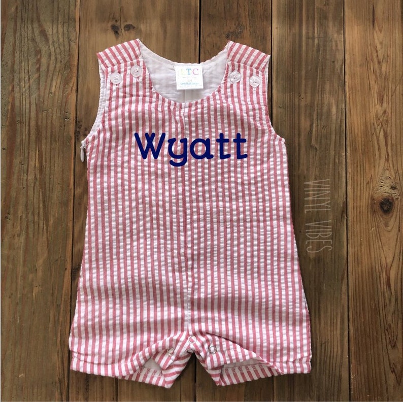 Personalized Toddler Jon Jon seersucker shortall boys gingham outfit Boys 4th of July outfit Monogrammed Boys Seersucker Jon Jon