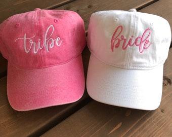 Embroidered Bride baseball hat, Bride Tribe baseball hat, bridesmaid gift hat, bachelorette party hat, cursive bride hat, beach bachelorette