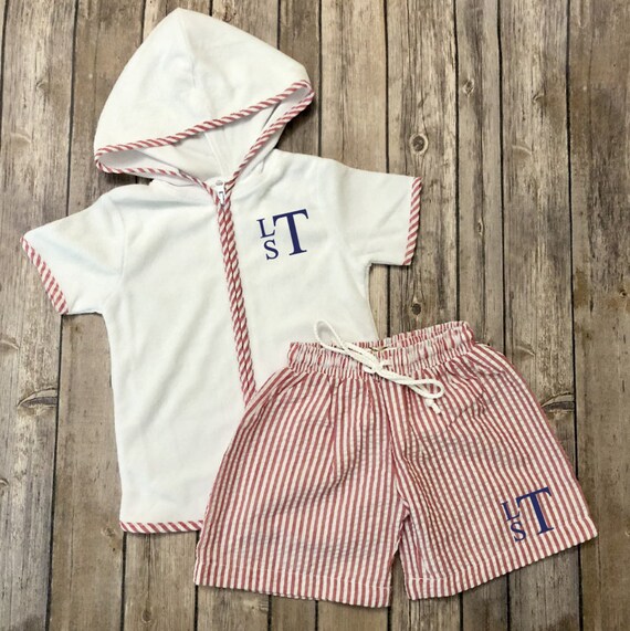 Toddler Monogram Seersucker Swim Trunks And Coverup Etsy