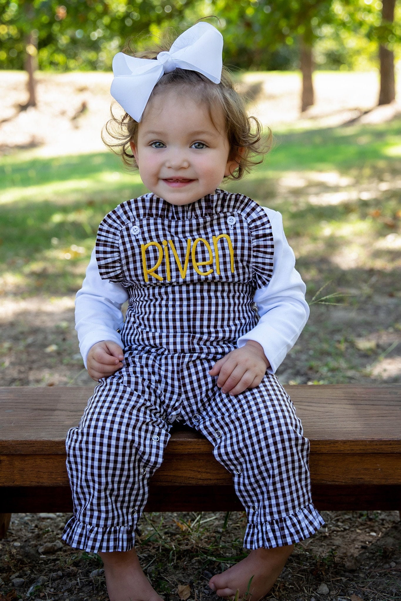 Girls Monogrammed Gingham Ruffle Longalls - Personalized Toddler Overalls - girls gingham outfit - Boys Fall outfit - Toddler Fall overalls