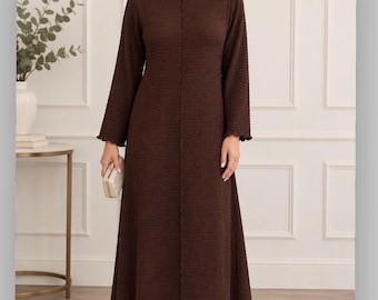 Brown Textured Knit Dress - Custom Length