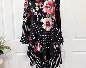 Floral polka dots and stripes Tunic top