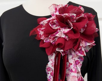 Handmade Fabric Flower Brooch: Satin, Lace, Velvet & Tulle