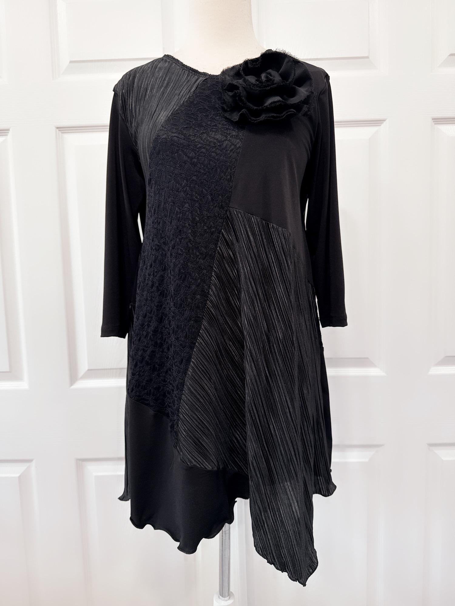 Women high neck cotton Tunic Neckline black patchwork gray top main image 0