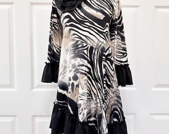 Animal print tunic top tan and black
