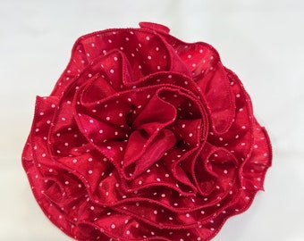 Red polka dots large flower brooch