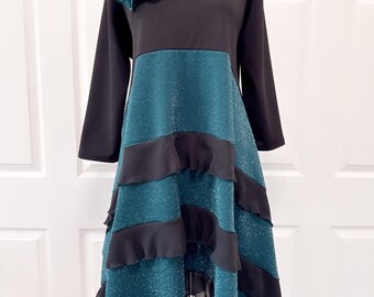 Black Ruffles Sparkly teal tunic top