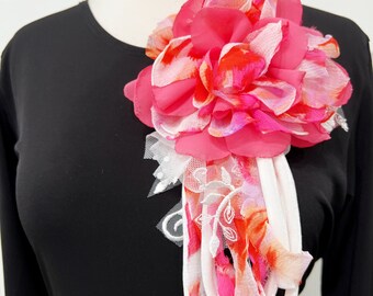 Handmade Fabric Flower Brooch: Satin, Lace, Velvet & Tulle