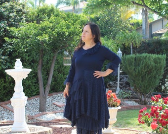 Navy Lace, Tulle Tunic Top