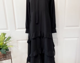 Colleen Dress Georgette Chiffon Ruffle Dress: Long Sleeve Elegant Gown