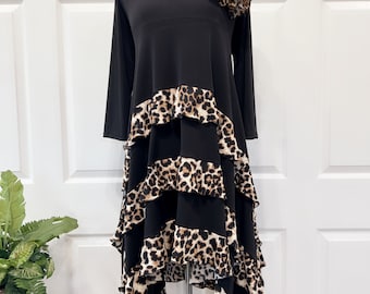 Black Tunic leopard Ruffles Top