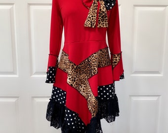 Red, leopard and polka dots Print Tunic Top: Soft Stretchy Material
