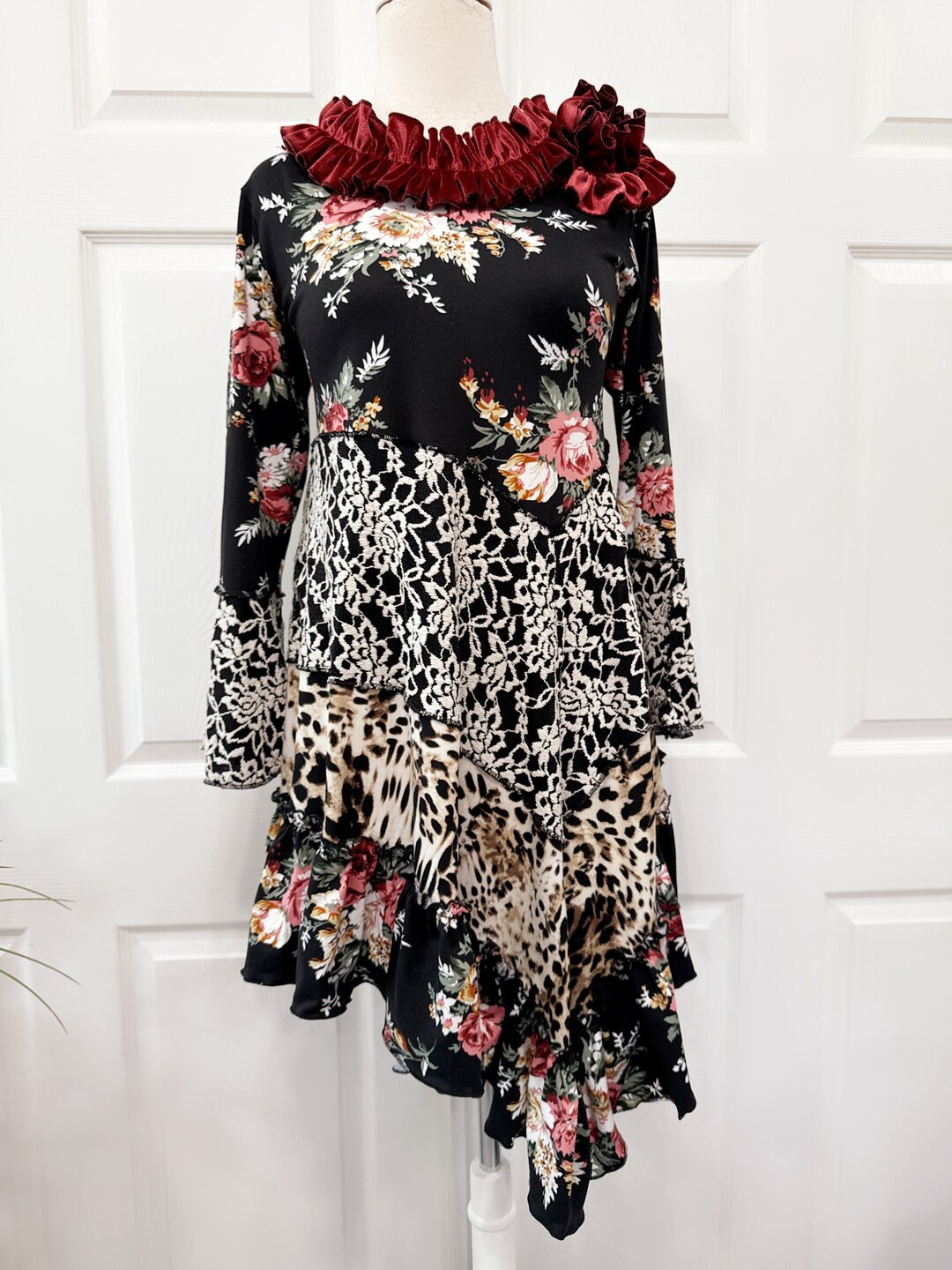 Zip Front High Collar Tunic in Fantasy Botanical