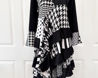 Patchwork black and white top