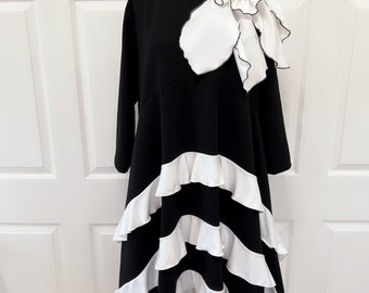 Black Tunic White Ruffles Top