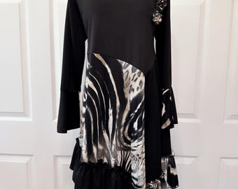 Black and Animal print tunic top
